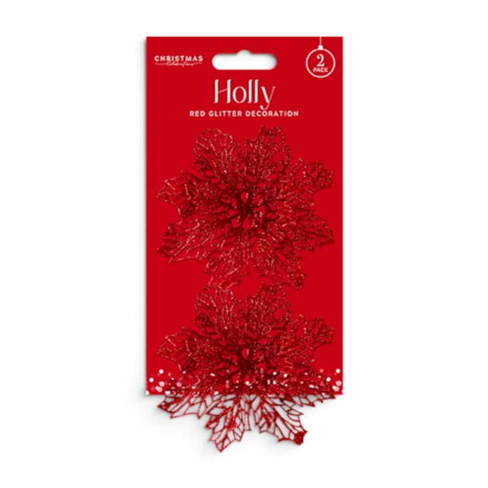 Wholesale Red Holly Decoration 12cm - 2 Pack | Wholesale Direct