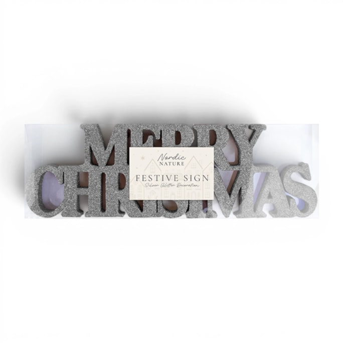 Wholesale Silver Merry Christmas Glitter Sign | Wholesale Direct