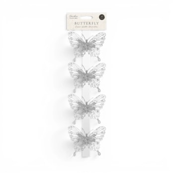 Wholesale Christmas Silver Glittered Butterfly Decorations - 4 Pack | Wholesale Direct