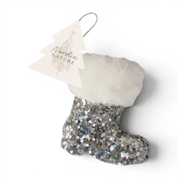 Wholesale Silver Sequin Boot Decoration 11cm x 10cm x 4.5cm | Wholesale Direct