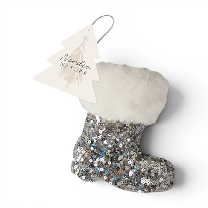 Wholesale Silver Sequin Boot Decoration 11cm x 10cm x 4.5cm | Wholesale Direct