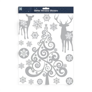Wholesale Christmas Silver Glitter Window Stickers | Wholesale Direct