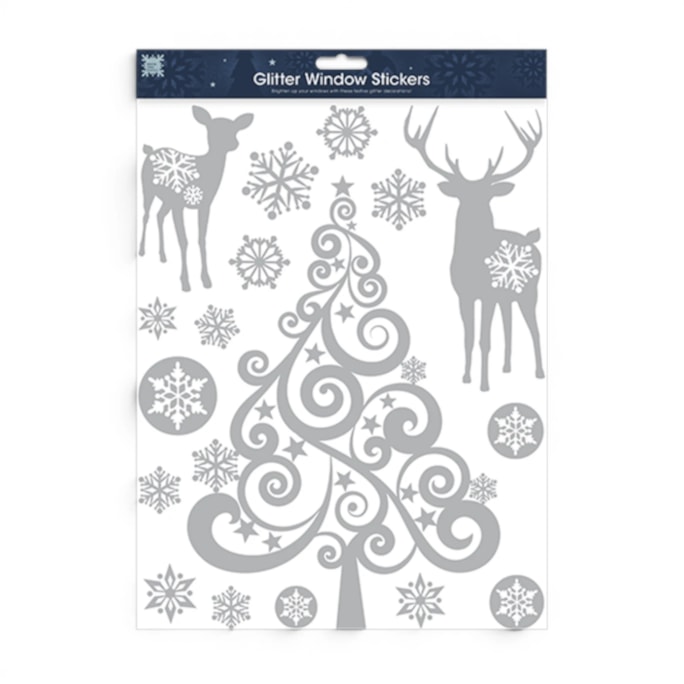 Wholesale Christmas Silver Glitter Window Stickers | Wholesale Direct