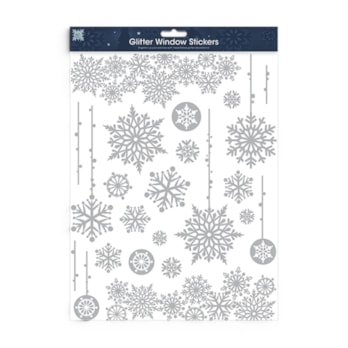 Wholesale Christmas Silver Glitter Window Stickers | Wholesale Direct