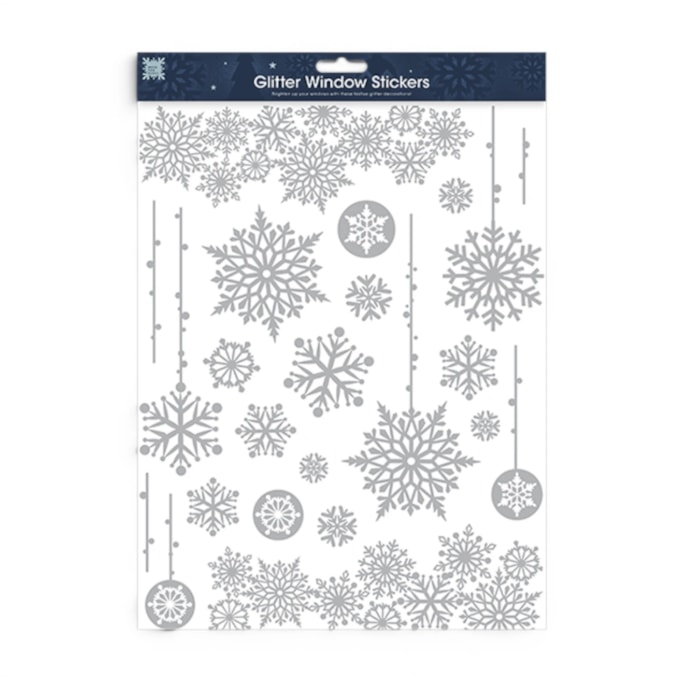 Wholesale Christmas Silver Glitter Window Stickers | Wholesale Direct