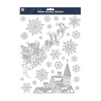 Wholesale Christmas Silver Glitter Window Stickers | Wholesale Direct