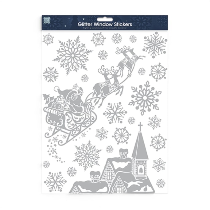 Wholesale Christmas Silver Glitter Window Stickers | Wholesale Direct