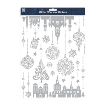 Wholesale Christmas Silver Glitter Window Stickers | Wholesale Direct