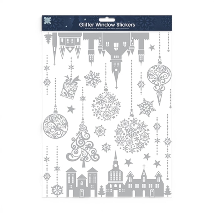 Wholesale Christmas Silver Glitter Window Stickers | Wholesale Direct