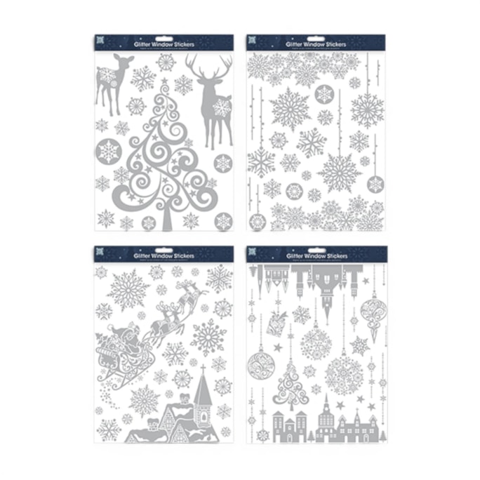 Wholesale Christmas Silver Glitter Window Stickers | Wholesale Direct