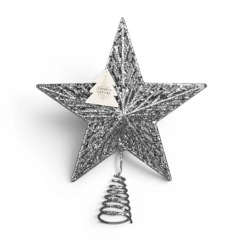 Wholesale Silver Glitter Star Tree Topper 17cm Dia | Wholesale Direct