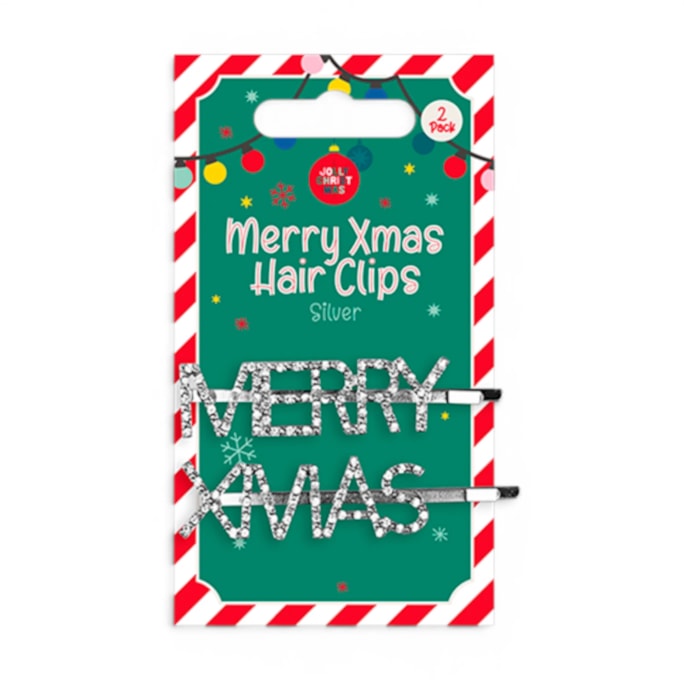 Wholesale Jewelled Merry Xmas Hair Slides 2pk | Wholesale Direct