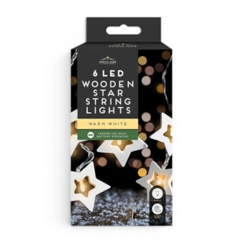 Wholesale Wooden Star String Lights - 6 LEDs | Wholesale Direct