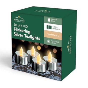 Wholesale LED Battery Operated Metallic Flickering Tea Lights 4pk CDU | Wholesale Direct