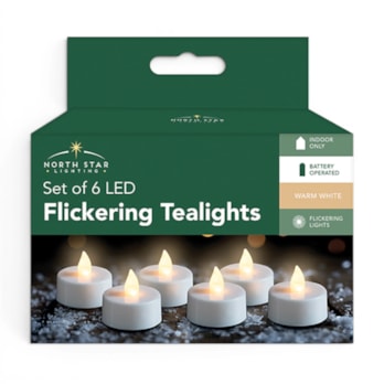 Wholesale LED Battery Operated White Flickering Tea Lights 6pk | Wholesale Direct