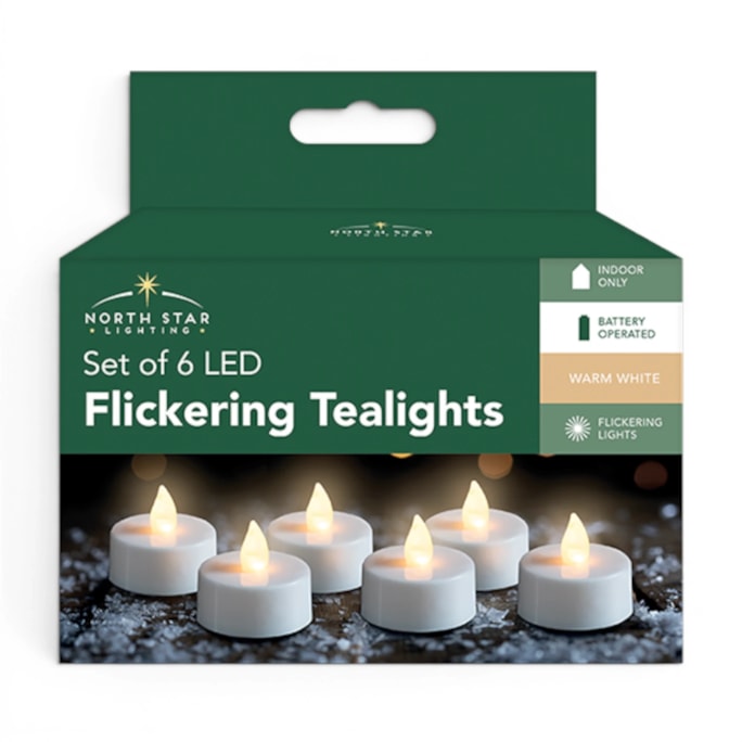 Wholesale LED Battery Operated White Flickering Tea Lights 6pk | Wholesale Direct