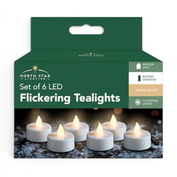Wholesale LED Battery Operated White Flickering Tea Lights 6pk | Wholesale Direct