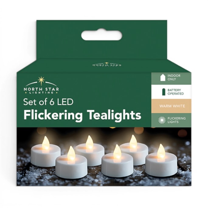 Wholesale LED Battery Operated White Flickering Tea Lights 6pk | Wholesale Direct