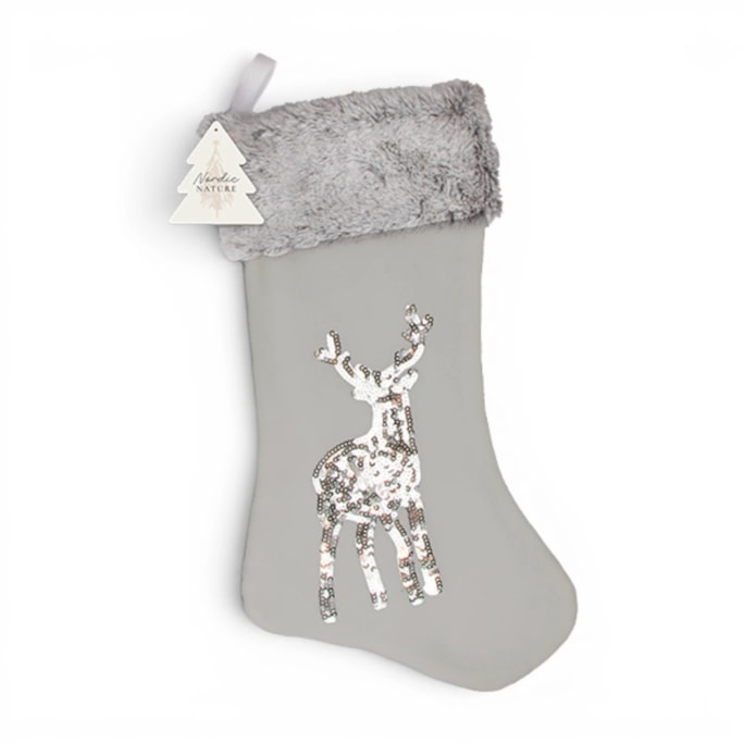 Wholesale Sequin Reindeer Faux Fur Stocking 45cm x 23cm | Wholesale Direct