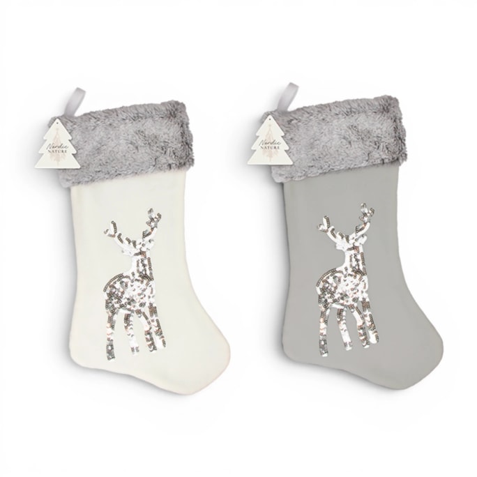 Wholesale Sequin Reindeer Faux Fur Stocking 45cm x 23cm | Wholesale Direct Wholesale Sequin Reindeer Faux Fur Stocking 45cm x 23cm | Wholesale Direct