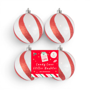 Wholesale Candy Cane Glitter Baubles 4pk | Wholesale Direct Wholesale Candy Cane Glitter Baubles 4pk | Wholesale Direct