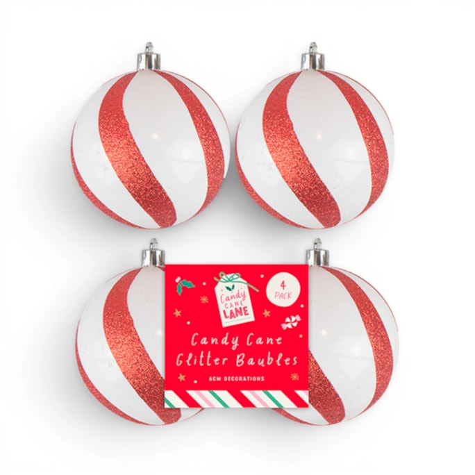 Wholesale Candy Cane Glitter Baubles 4pk | Wholesale Direct
