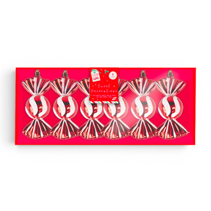 Wholesale Candy Stripe Sweet Baubles 6pk | Wholesale Direct