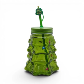 Wholesale Christmas Tree Glass Cup with Straw 550ml | Wholesale Direct