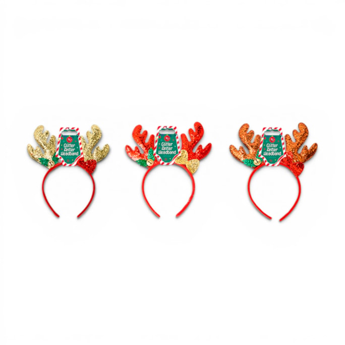 Wholesale Christmas Glitter Antler with Bow Headband | Wholesale Direct