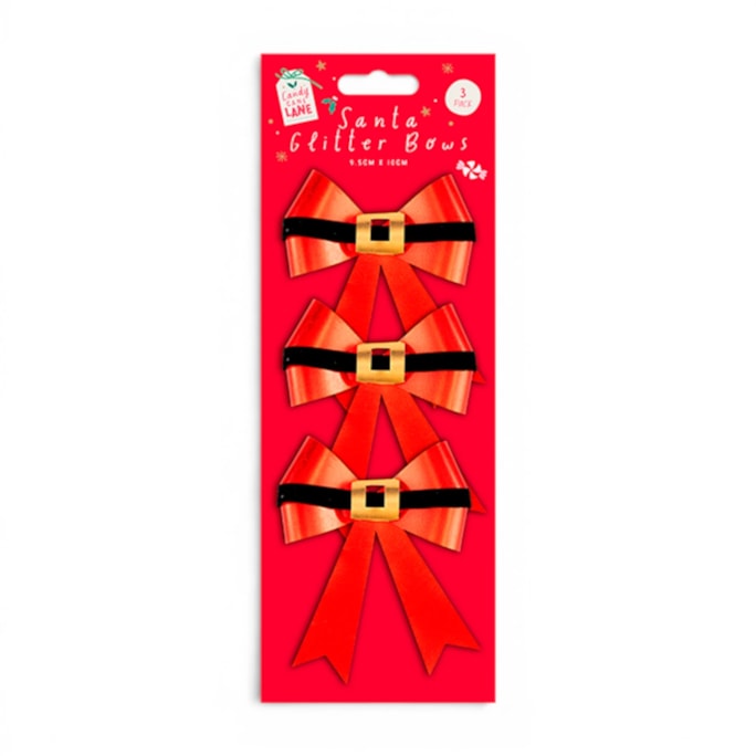 Wholesale Santa Glitter Bows 3pk | Wholesale Direct Wholesale Santa Glitter Bows 3pk | Wholesale Direct