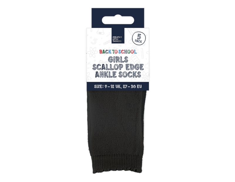 Wholesale Girls Scallop Edge Ankle Socks 5pk 4 Asstd Sizes