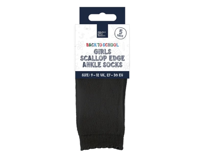 Wholesale Girls Scallop Edge Ankle Socks 5pk 4 Asstd Sizes