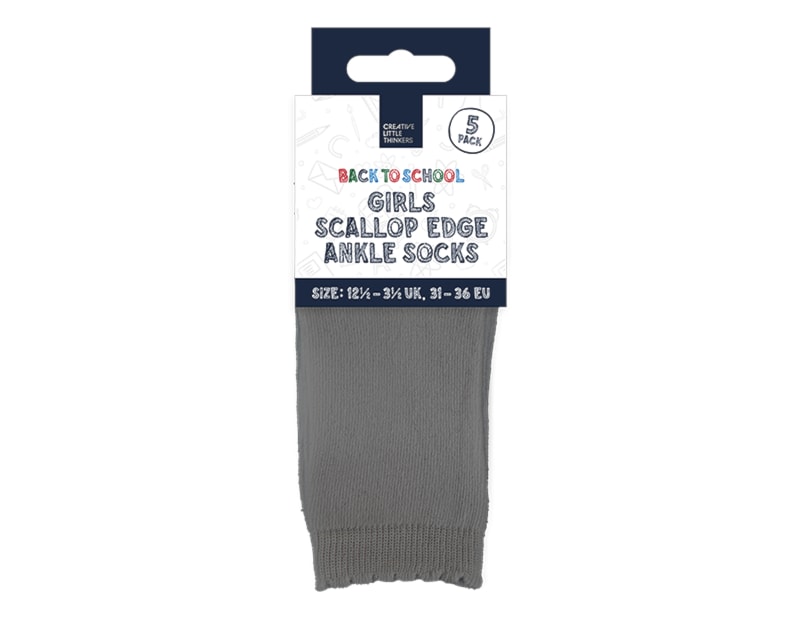 Wholesale Girls Scallop Edge Ankle Socks 5pk 4 Asstd Sizes