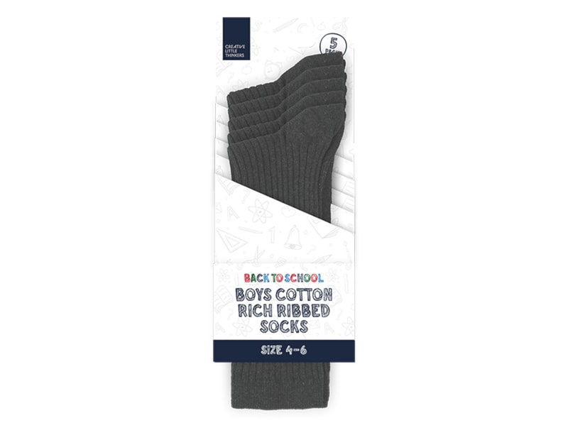 Wholesale Boys Cotton Rich Ribbed Socks 5pk 4 asstd sizes Wholesale Boys Cotton Rich Ribbed Socks 5pk 4 asstd sizes