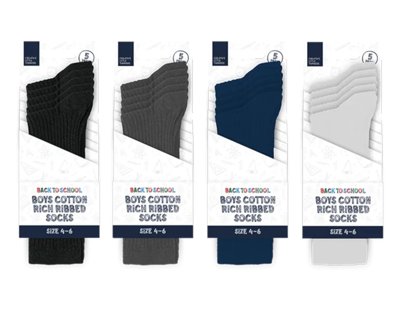 Wholesale Boys Cotton Rich Ribbed Socks 5pk 4 asstd sizes Wholesale Boys Cotton Rich Ribbed Socks 5pk 4 asstd sizes