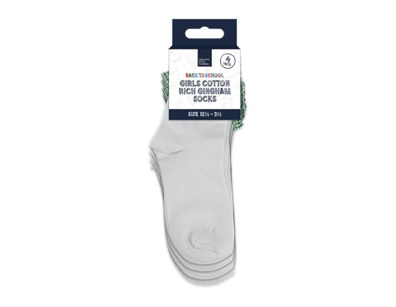 Wholesale Girls Cotton Rich Gingham Socks 4pk 4 asstd sizes Wholesale Girls Cotton Rich Gingham Socks 4pk 4 asstd sizes
