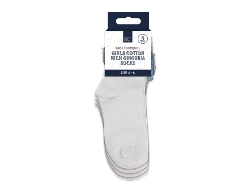 Wholesale Girls Cotton Rich Gingham Socks 4pk 4 asstd sizes Wholesale Girls Cotton Rich Gingham Socks 4pk 4 asstd sizes