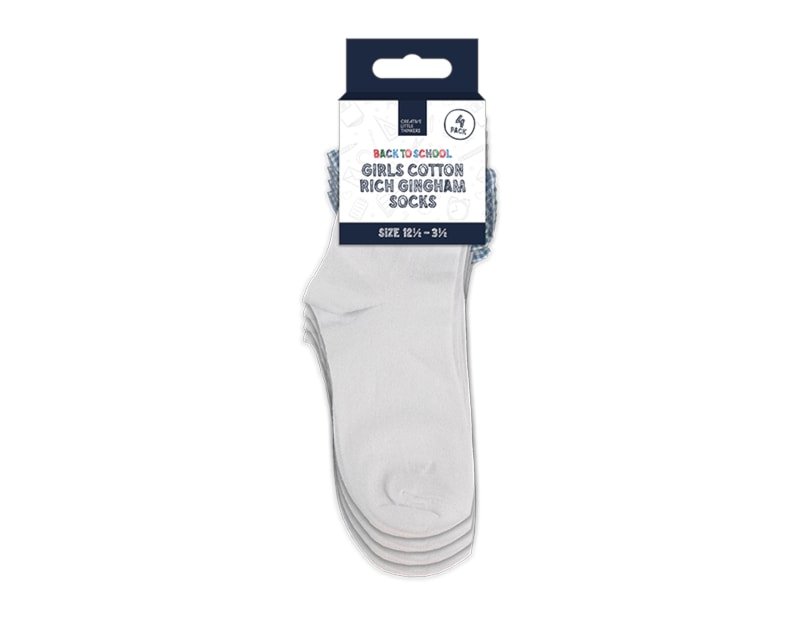Wholesale Girls Cotton Rich Gingham Socks 4pk 4 asstd sizes Wholesale Girls Cotton Rich Gingham Socks 4pk 4 asstd sizes