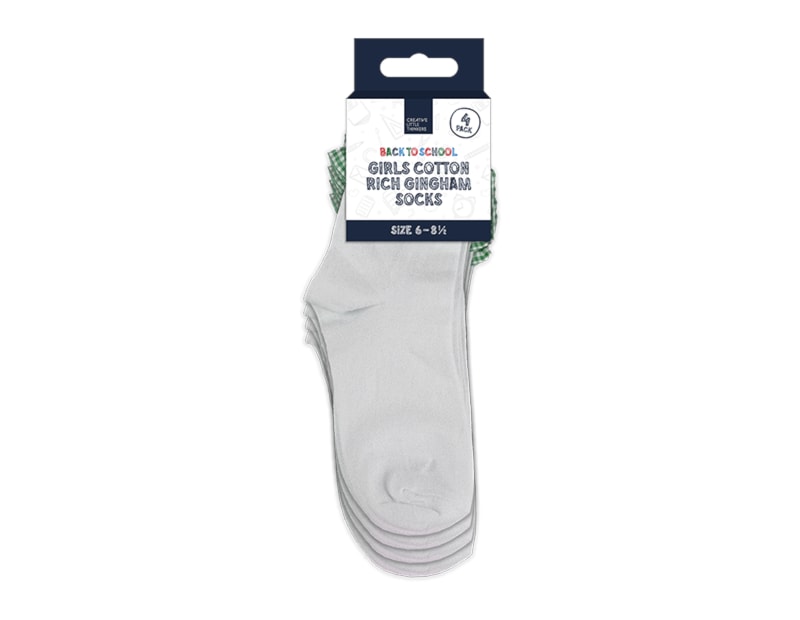 Wholesale Girls Cotton Rich Gingham Socks 4pk 4 asstd sizes Wholesale Girls Cotton Rich Gingham Socks 4pk 4 asstd sizes