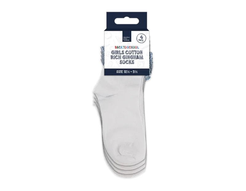 Wholesale Girls Cotton Rich Gingham Socks 4pk 4 asstd sizes Wholesale Girls Cotton Rich Gingham Socks 4pk 4 asstd sizes