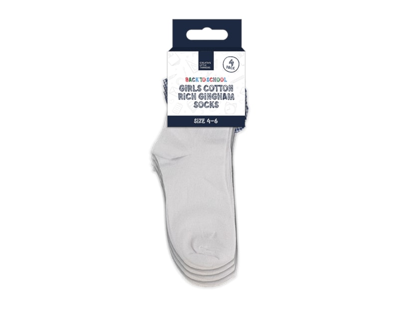 Wholesale Girls Cotton Rich Gingham Socks 4pk 4 asstd sizes Wholesale Girls Cotton Rich Gingham Socks 4pk 4 asstd sizes