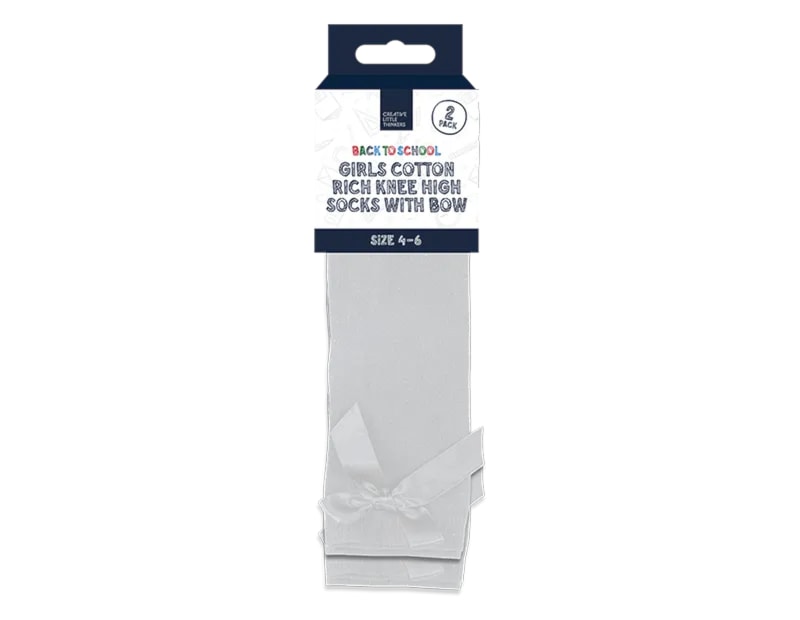 Wholesale Girls Cotton Rich Knee Socks with Bow 2pk 4 asstd sizes