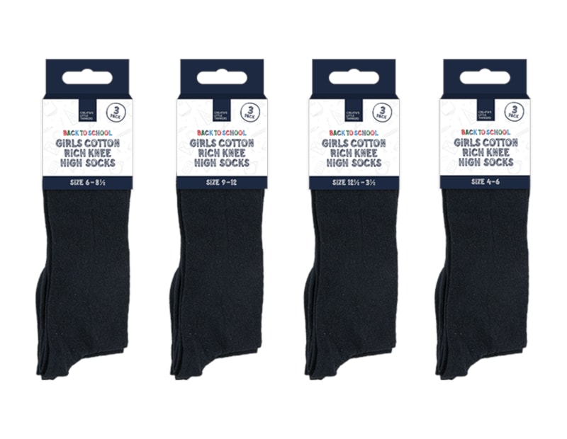 Wholesale Girls Cotton Rich Knee High Socks 3pk 4 asstd sizes Wholesale Girls Cotton Rich Knee High Socks 3pk 4 asstd sizes
