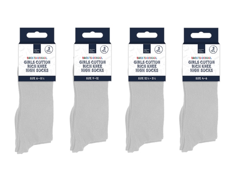 Wholesale Girls Cotton Rich Knee High Socks 3pk 4 asstd sizes Wholesale Girls Cotton Rich Knee High Socks 3pk 4 asstd sizes