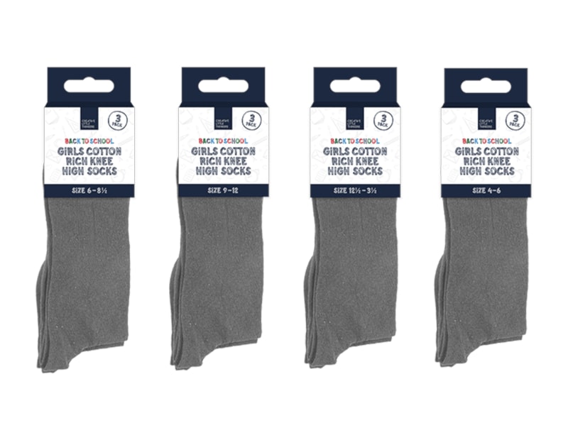 Wholesale Girls Cotton Rich Knee High Socks 3pk 4 asstd sizes Wholesale Girls Cotton Rich Knee High Socks 3pk 4 asstd sizes