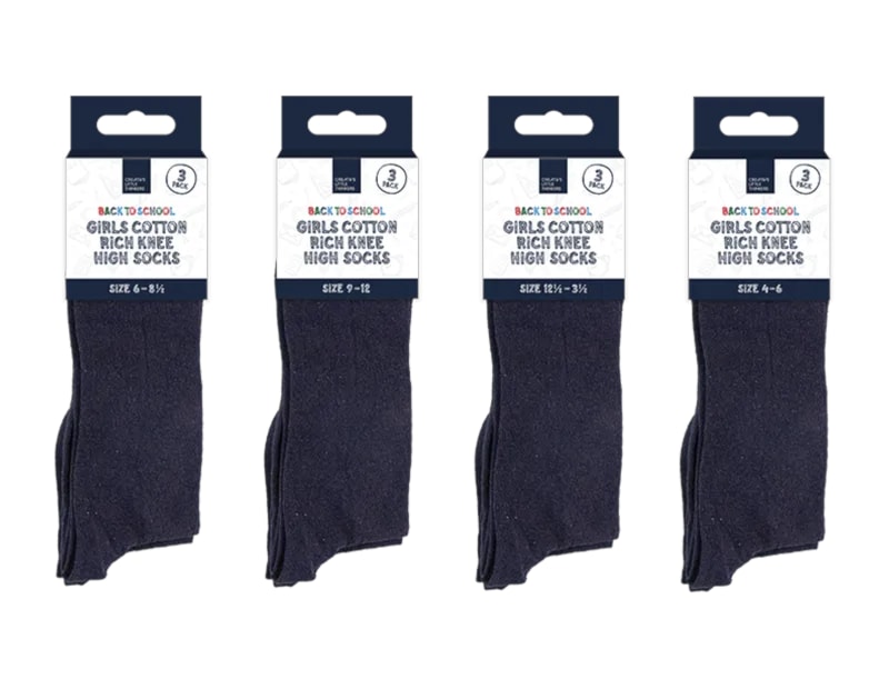 Wholesale Girls Cotton Rich Knee High Socks 3pk 4 asstd sizes Wholesale Girls Cotton Rich Knee High Socks 3pk 4 asstd sizes