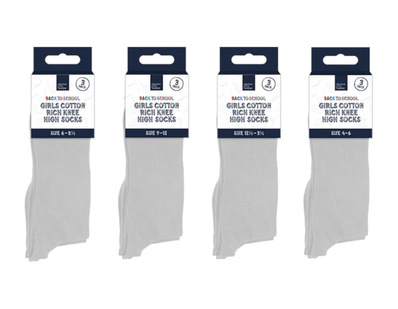 Wholesale Girls Cotton Rich Knee High Socks 3pk 4 asstd sizes Wholesale Girls Cotton Rich Knee High Socks 3pk 4 asstd sizes