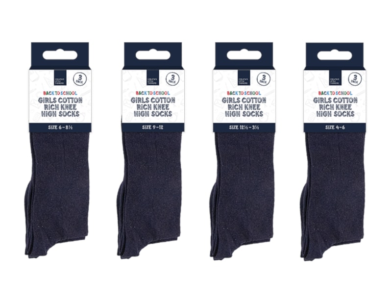 Wholesale Girls Cotton Rich Knee High Socks 3pk 4 asstd sizes Wholesale Girls Cotton Rich Knee High Socks 3pk 4 asstd sizes