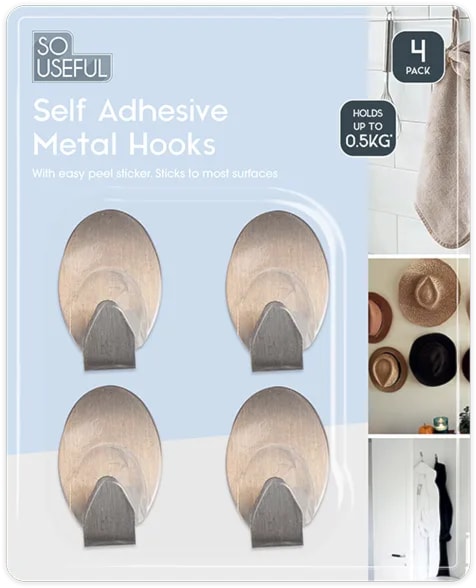 Wholesale Metal Self Adhesive Hooks 4pk CDU Wholesale Metal Self Adhesive Hooks 4pk CDU
