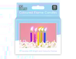 Wholesale Coloured Flame Party Candles 10pk With Clip Strip Wholesale Coloured Flame Party Candles 10pk With Clip Strip